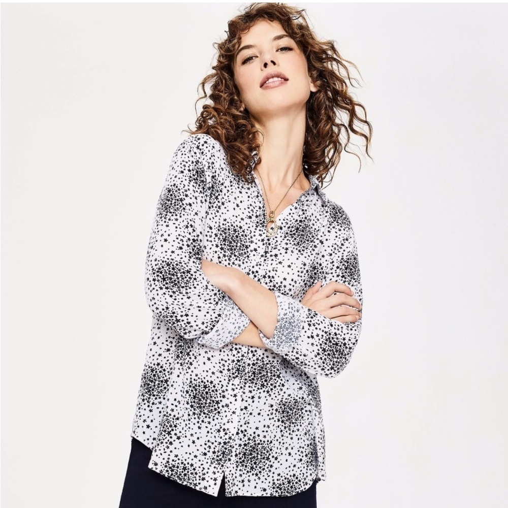 Boden Easy Linen Blend Flower Burst Button Front Shirt Top